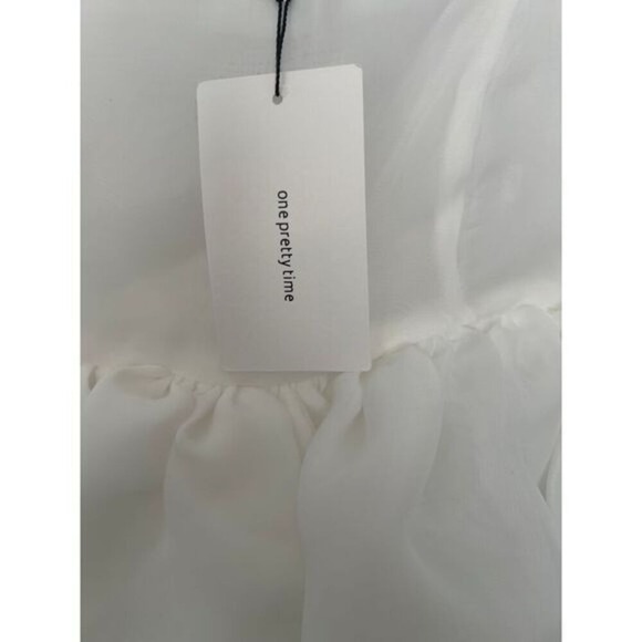 OPT White Puff Sleeve Midi‎ Dress Square Neck Romantic Summer Wedding - Picture 6 of 8